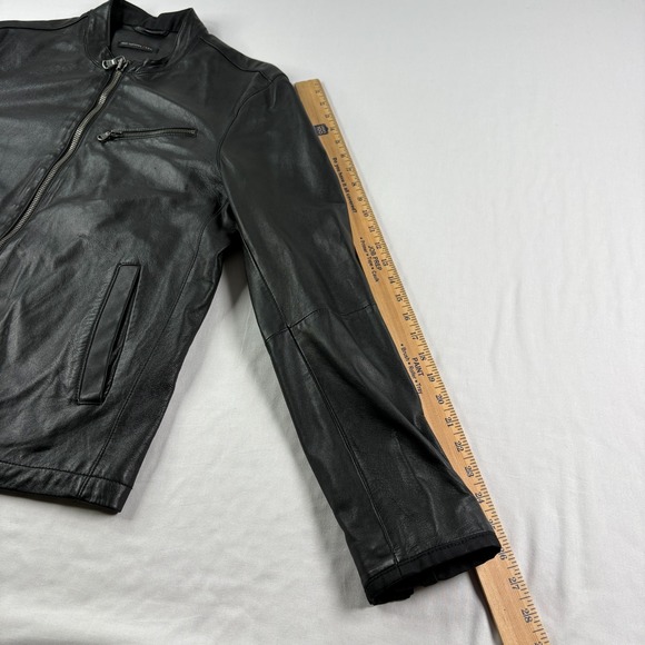 John Varvatos Lamb Skin Leather Jacket Mens Medium Black Full Zip Biker - Picture 7 of 11